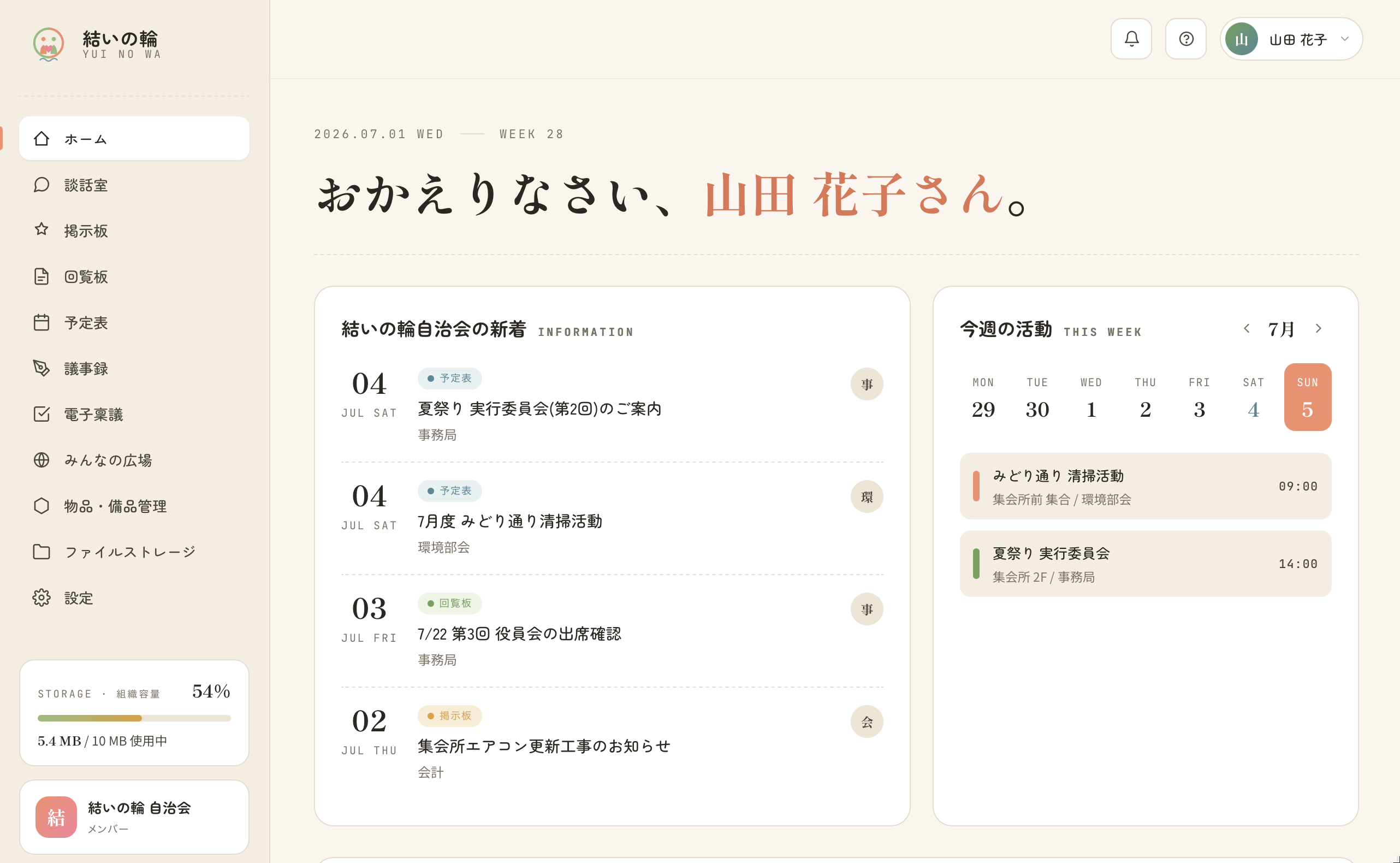 結いの輪 サービス画面イメージ
